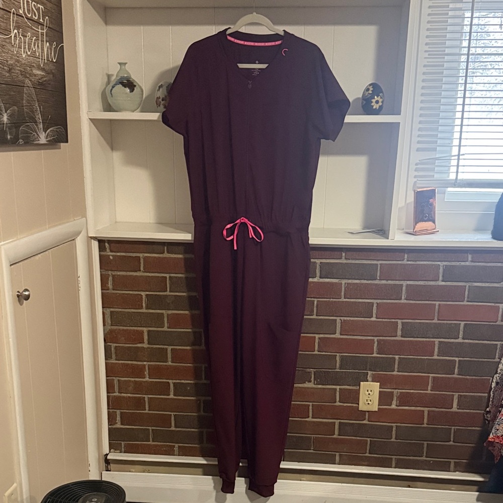 Women's Burgundy Jumpsuit with Pink Drawstring - Unknown Brand